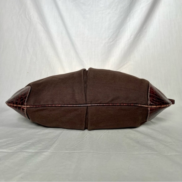CELINE Brown Canvas & Crocodile Leather Hobo Bag - Picture 2 of 11
